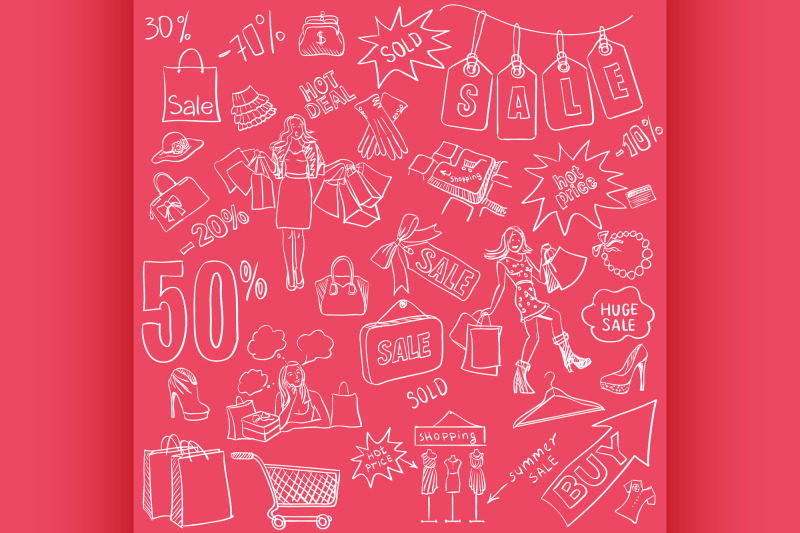 shopping-doodles-sale-set-hand-drawn-style