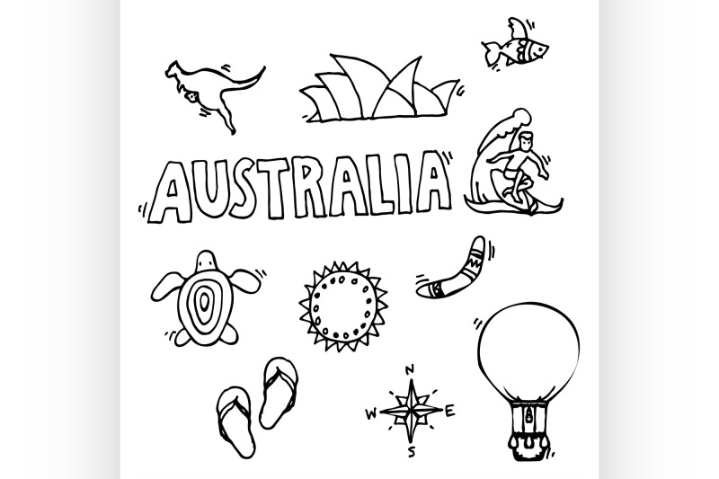 australia-tourism-nature-and-culture-icons-set