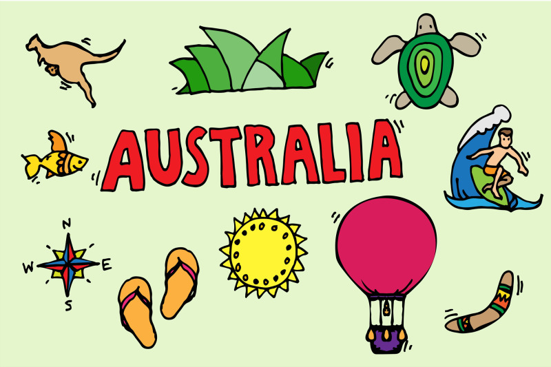 australia-tourism-nature-and-culture-icons-set