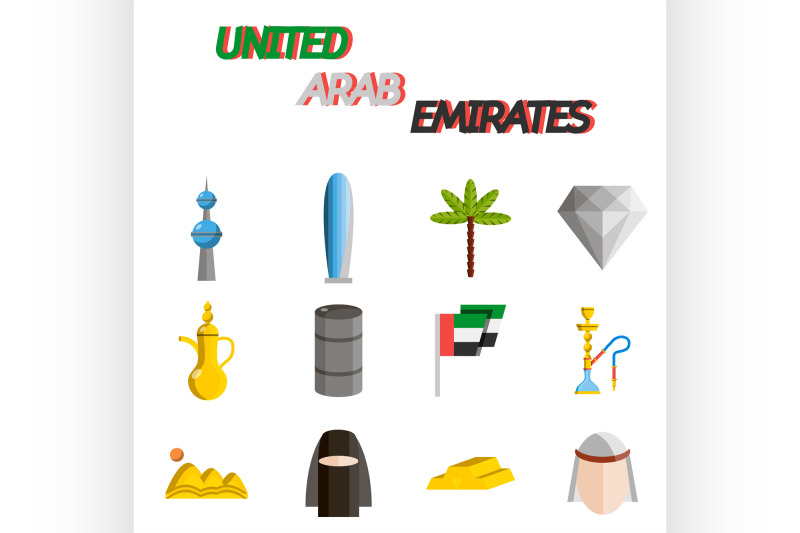 united-arab-emirates-flat-icon-set