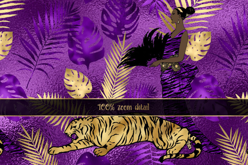 purple-and-gold-tiger-digital-paper