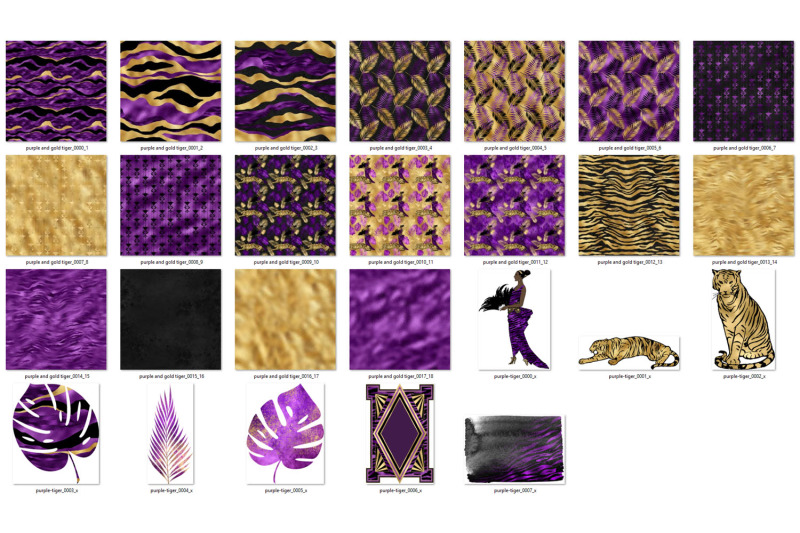 purple-and-gold-tiger-digital-paper