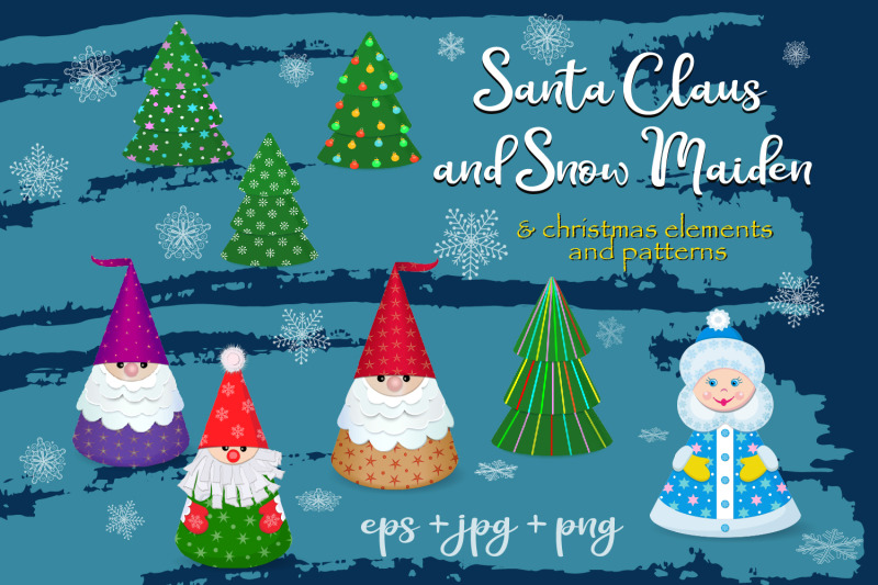 santa-claus-snow-maiden-and-christmas-elements