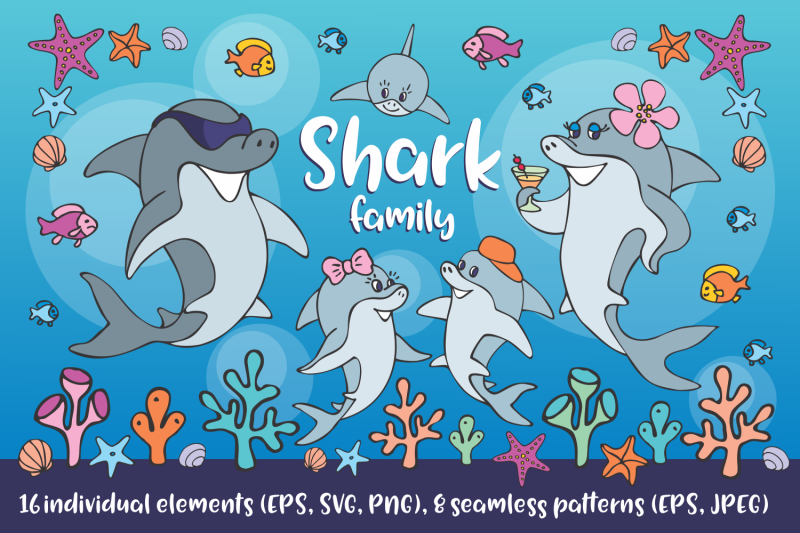 shark-family-vector-clip-art-and-seamless-patterns
