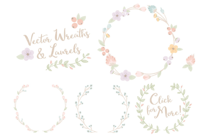 pastel-flower-wreath-and-laurels-vectors
