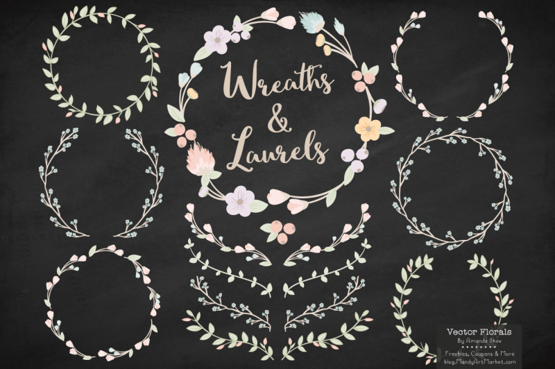 pastel-flower-wreath-and-laurels-vectors