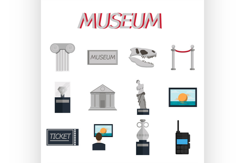 museum-flat-icons-set