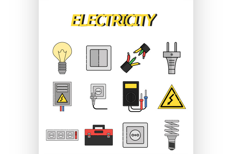 electricity-flat-icons-set