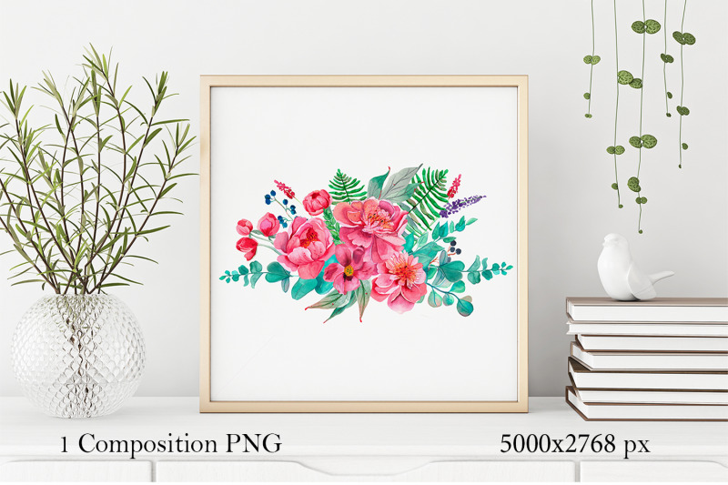 pink-peonies-bouquet-of-watercolor-flowers