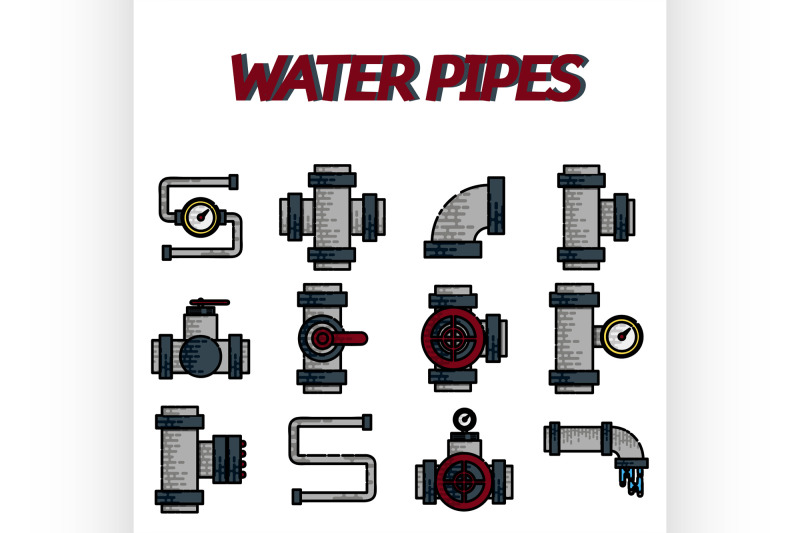 water-pipes-flat-icon-set