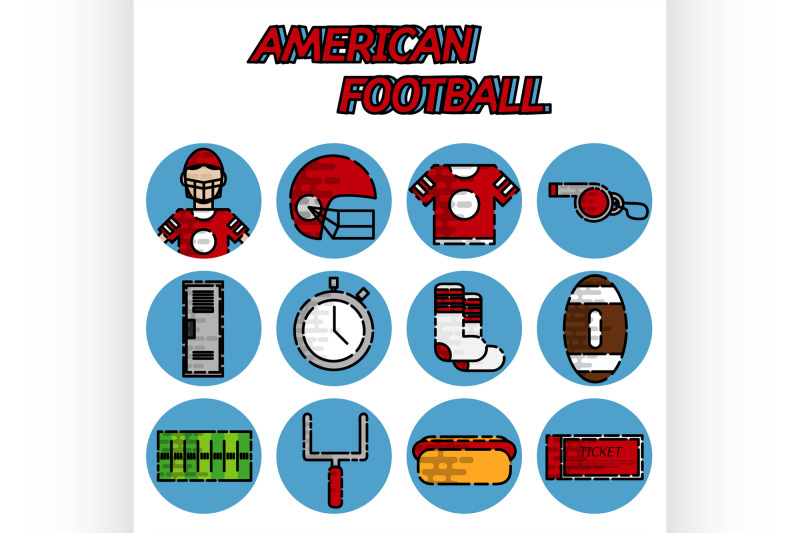 american-football-flat-icon-set