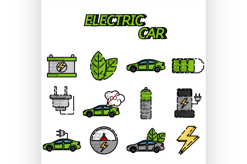 electric-car-flat-icon-set