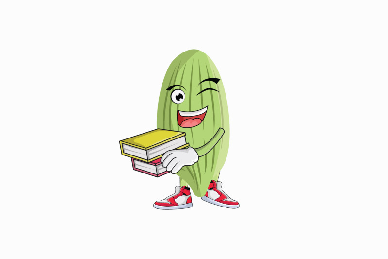 cacao-fruit-with-books-cartoon-character-design