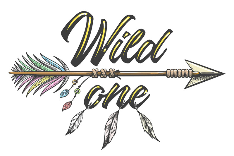 native-american-indian-arrow-with-wording-wild-one-tattoo-illustration