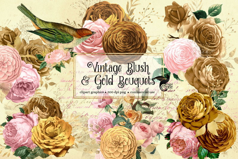vintage-blush-and-gold-bouquets-clipart