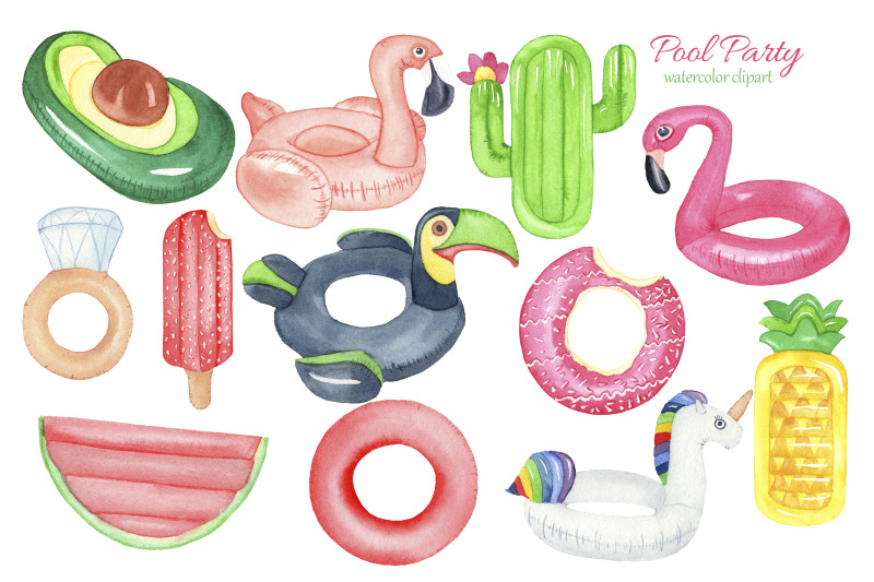 pool-float-watercolor-clipart-pool-party-birthday-clipart