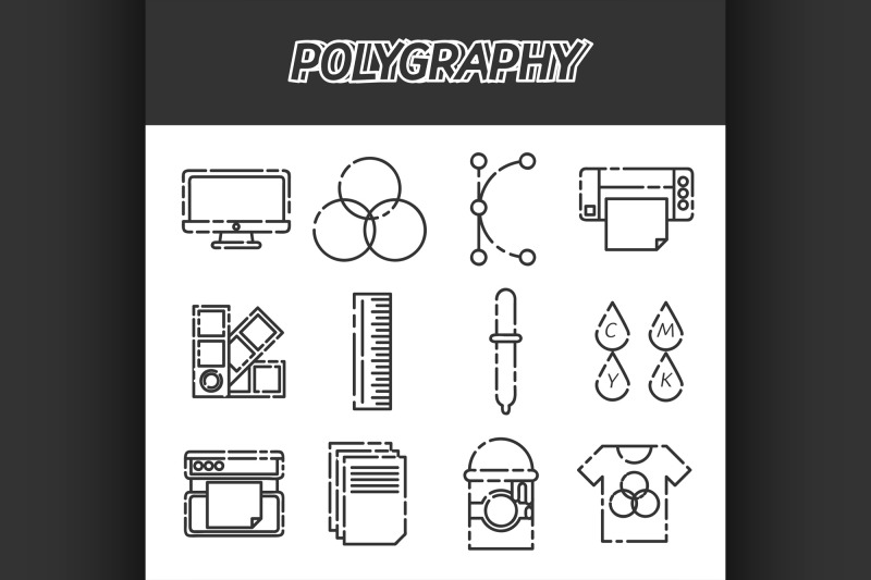 polygraphy-flat-icons-set