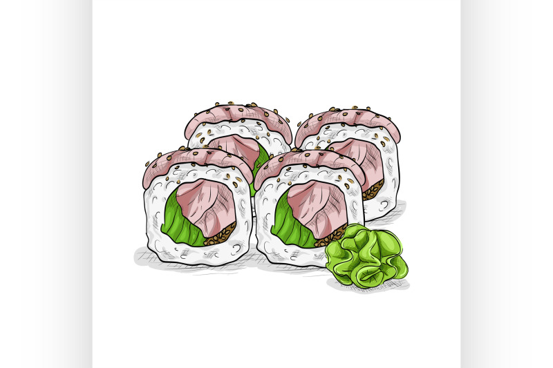 vector-sushi-color-sketch-hamachi-roll