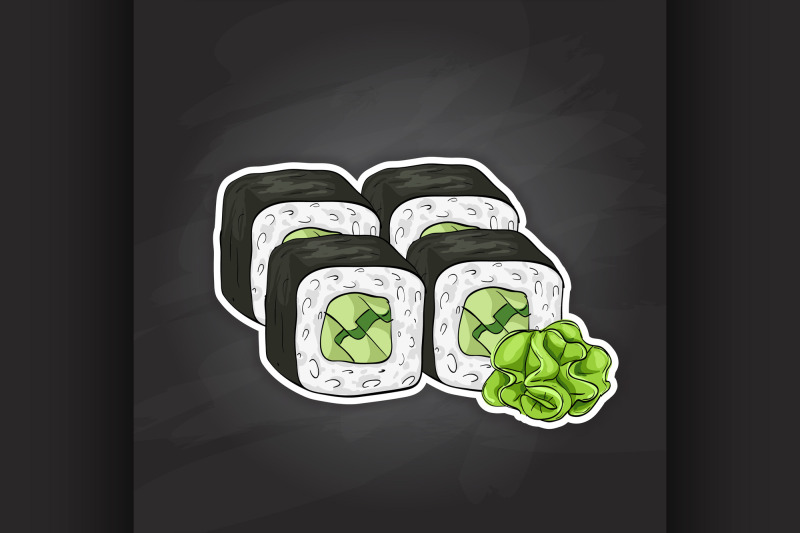 vector-sushi-color-sketch-cucumber-roll