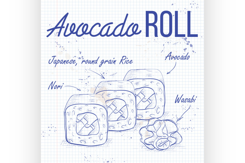 vector-sushi-sketch-avocado-roll