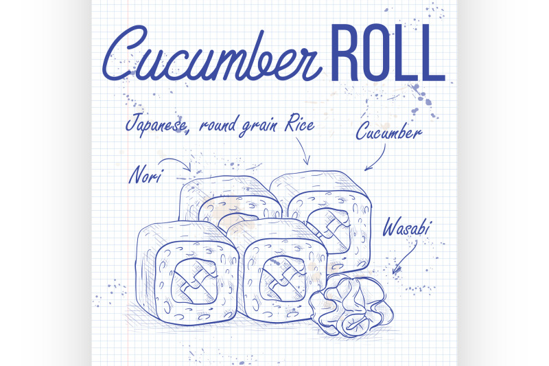 vector-sushi-sketch-cucumber-roll