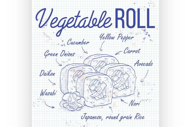 vector-sushi-sketch-vegetable-roll