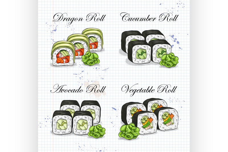 vector-sushi-color-sketch-set