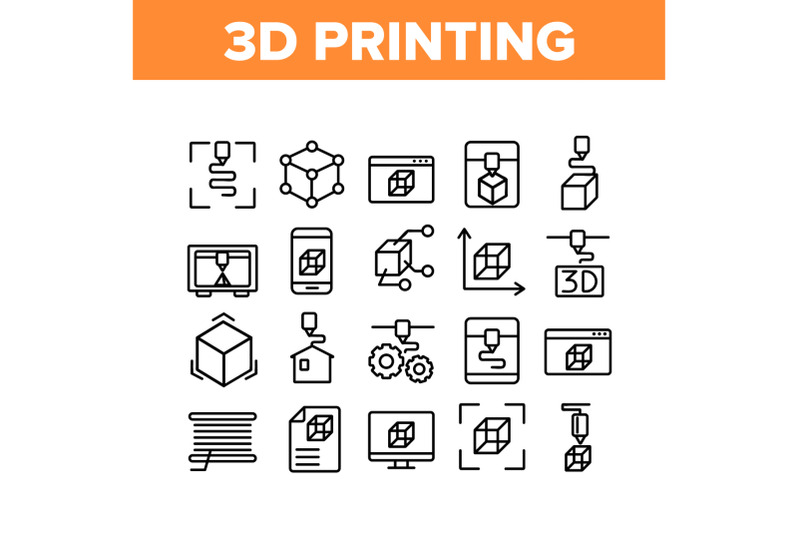 3d-printing-processing-collection-icons-set-vector