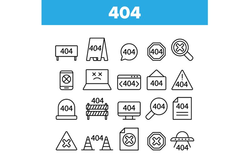 404-http-error-message-vector-linear-icons-set