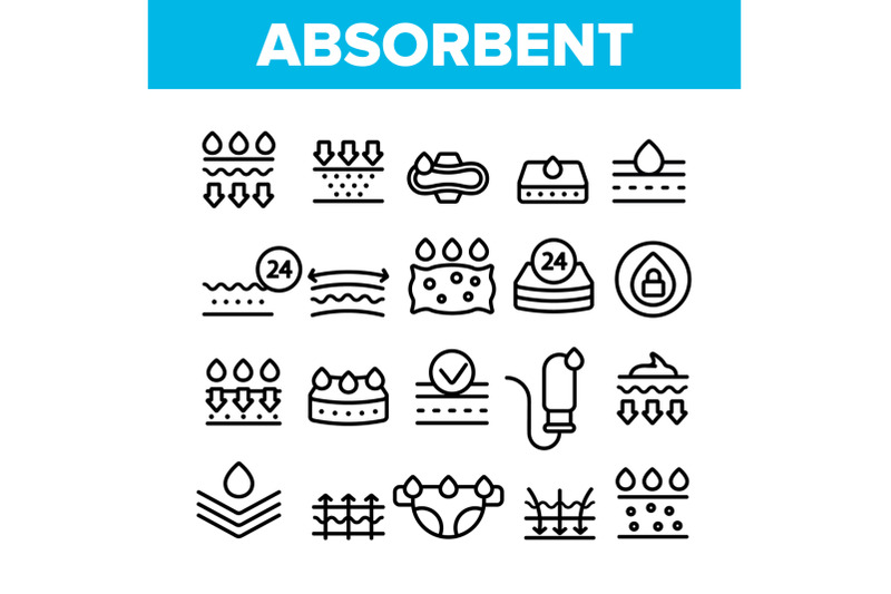 absorbent-absorbing-materials-vector-thin-line-icons-set