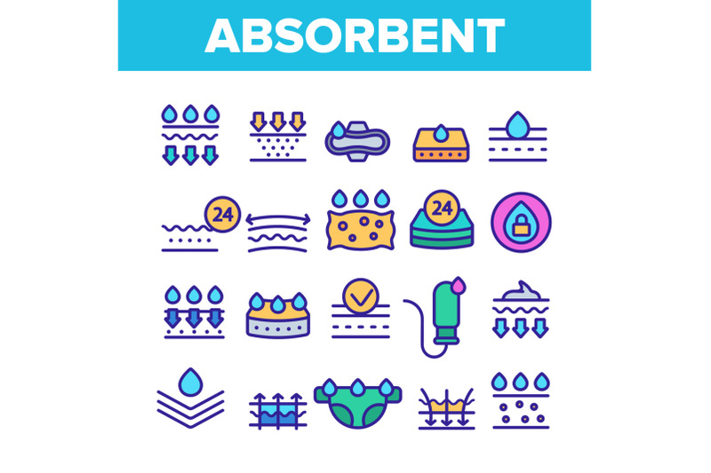 absorbent-absorbing-materials-vector-color-line-icons-set