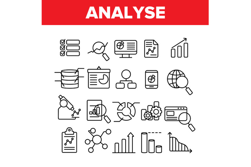 analysing-data-vector-thin-line-icons-set