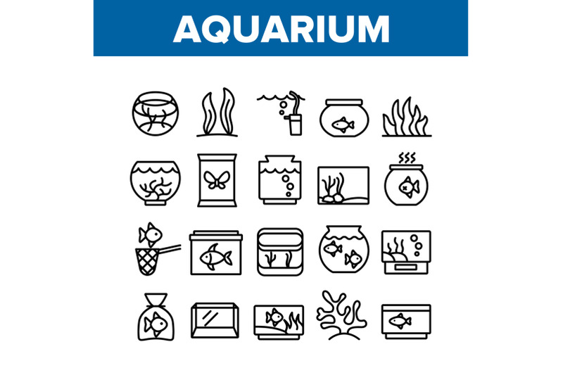 aquarium-fish-decor-collection-icons-set-vector