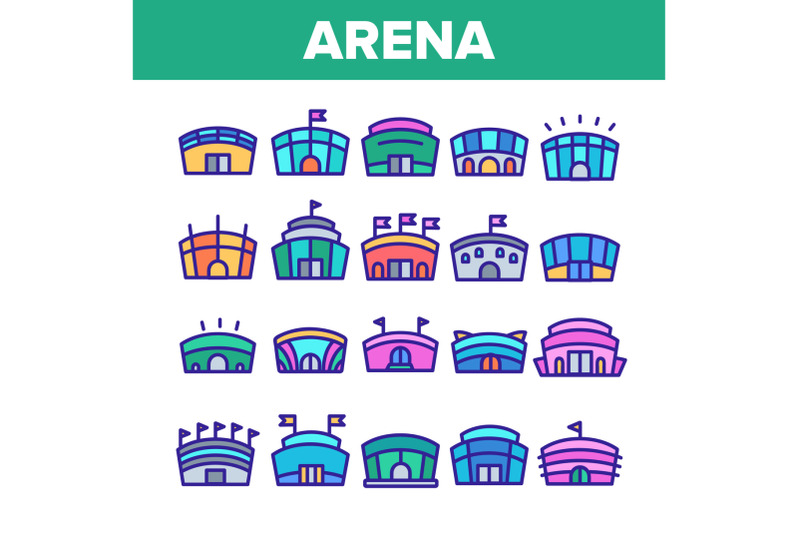 color-arena-buildings-sign-icons-set-vector