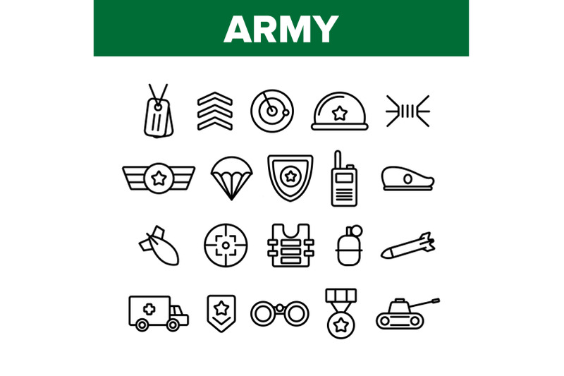 army-military-collection-elements-icons-set-vector