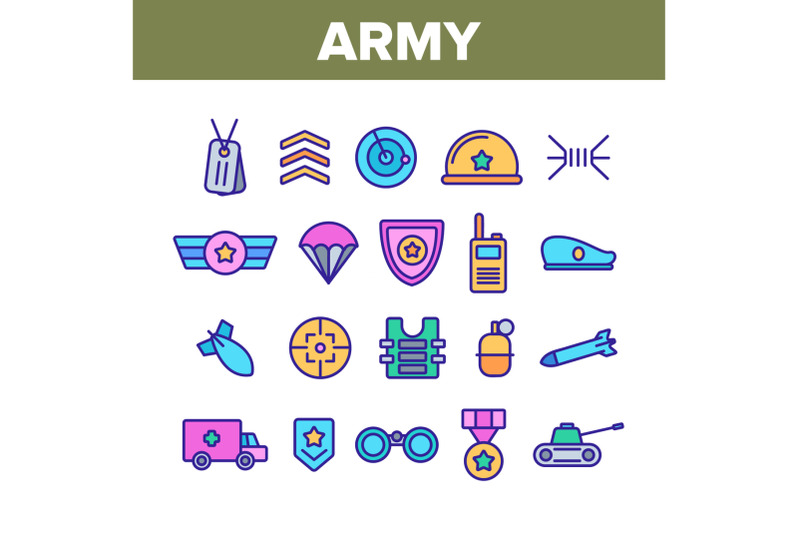 army-military-color-elements-icons-set-vector