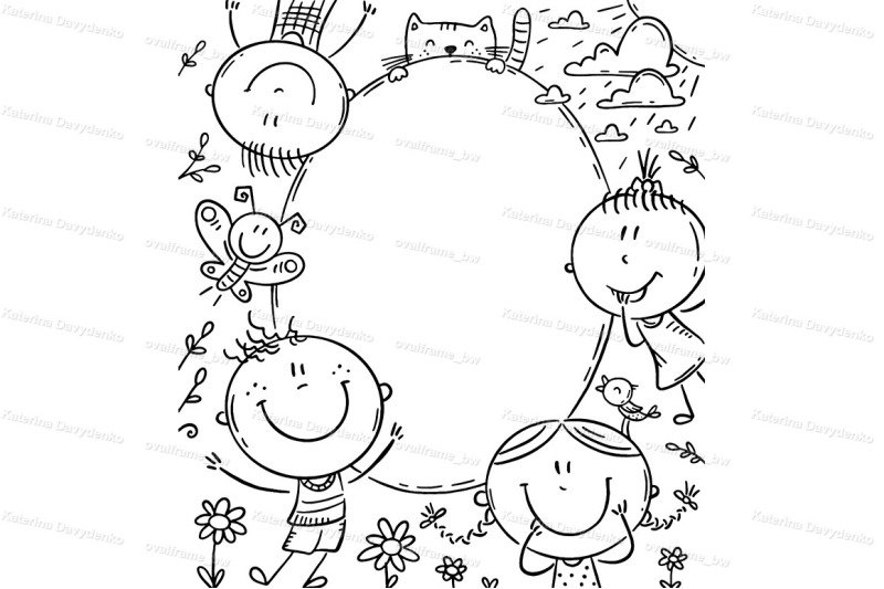 oval-frame-with-happy-doodle-kids