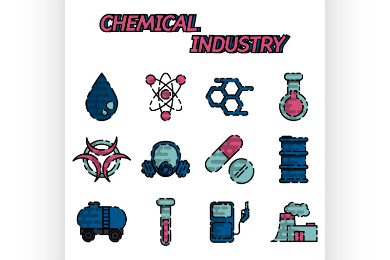 chemical-industry-flat-icon-set