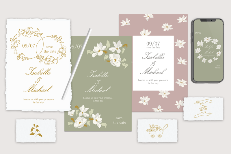 wedding-invitations-and-flower-clipart-set