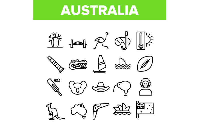 australia-country-nation-cultural-icons-set-vector