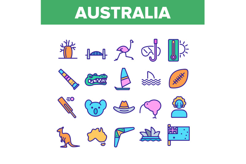 australia-country-nation-cultural-icons-set-vector