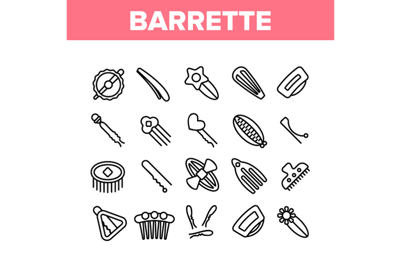 barrette-accessory-collection-icons-set-vector