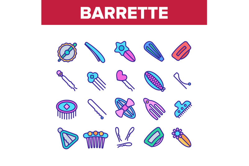 barrette-accessory-collection-icons-set-vector