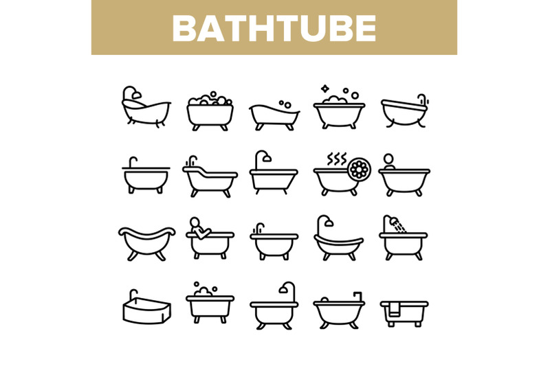 bathtube-and-shower-collection-icons-set-vector