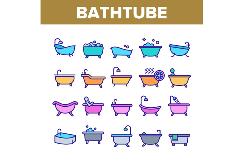 bathtube-and-shower-collection-icons-set-vector