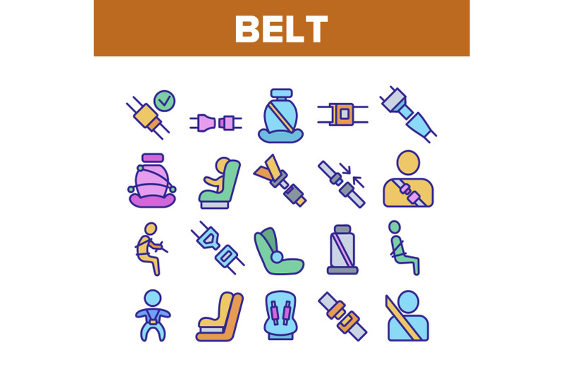 belt-safety-equipment-collection-icons-set-vector