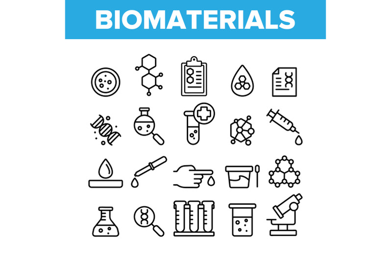 biomaterials-medical-analysis-vector-linear-icons-set
