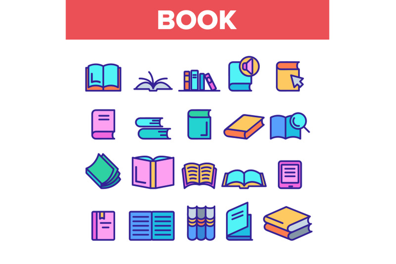 color-library-book-sign-icons-set-vector