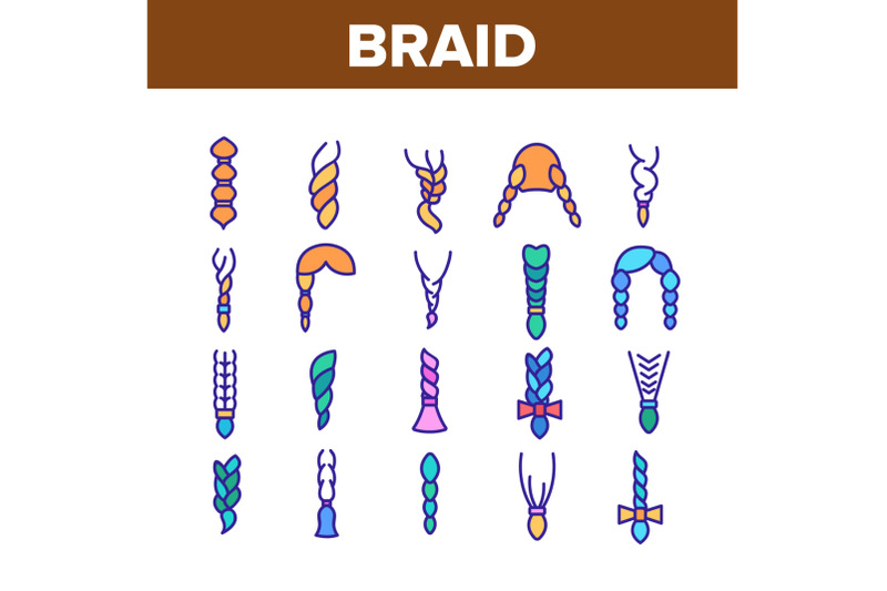 braid-bread-hairstyles-collection-icons-set-vector