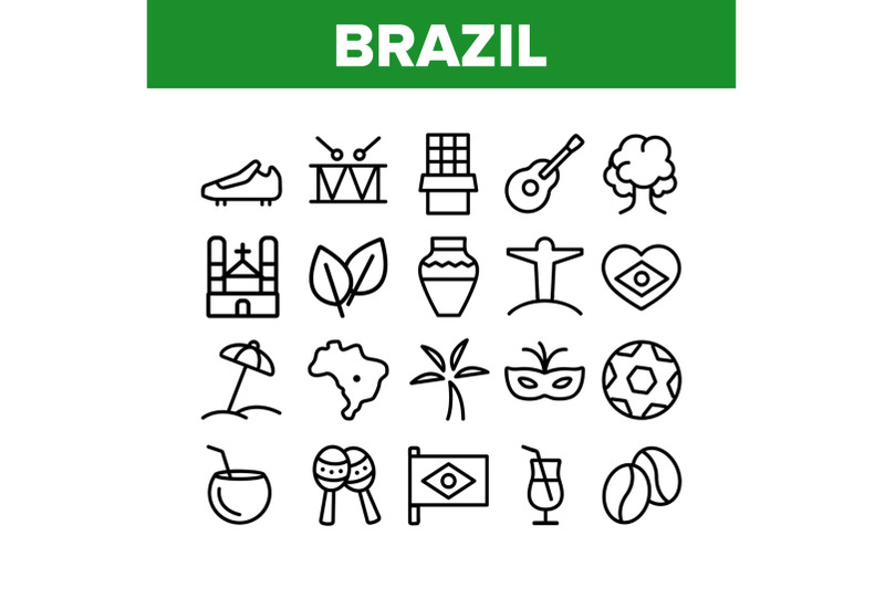 brazil-national-country-elements-icons-set-vector